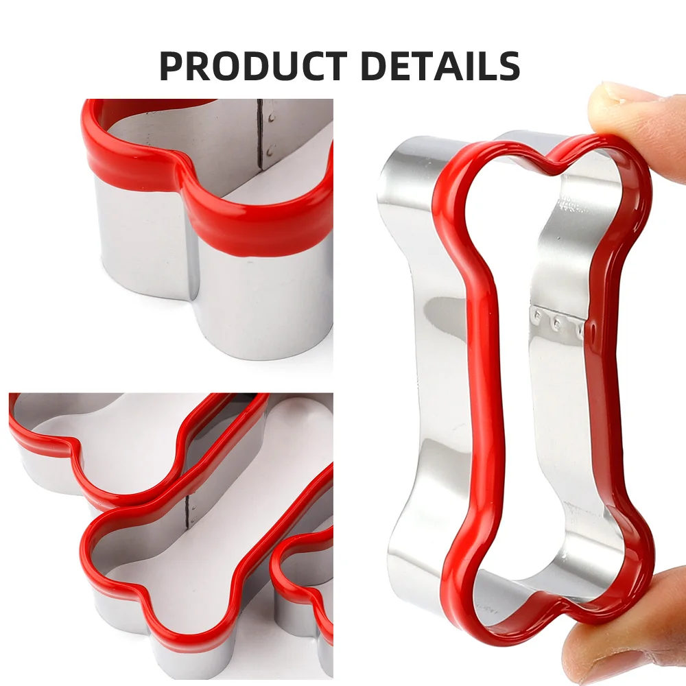 3pcs 3 Piece Dog Bone Biscuit Cookie Cutters Set with Red Environmental PVC for Baking