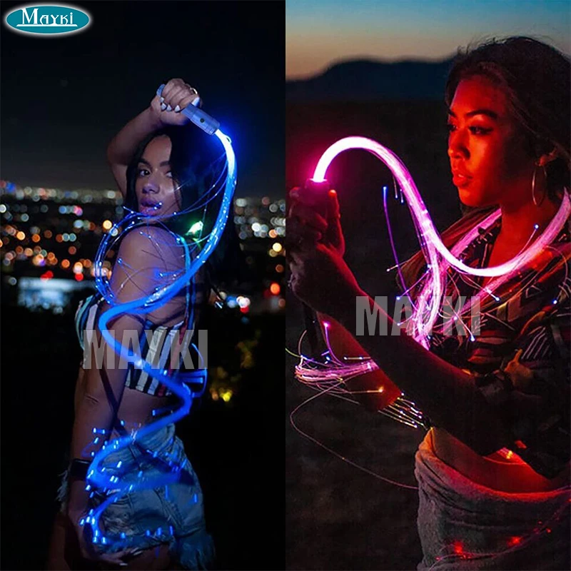 10 Colors Fiber Optic Whip Rave Toy for Parties Light Shows 360° Swivel Flow Pixel Flash Whip 6ft RGB Fiber Optic Whip Dance