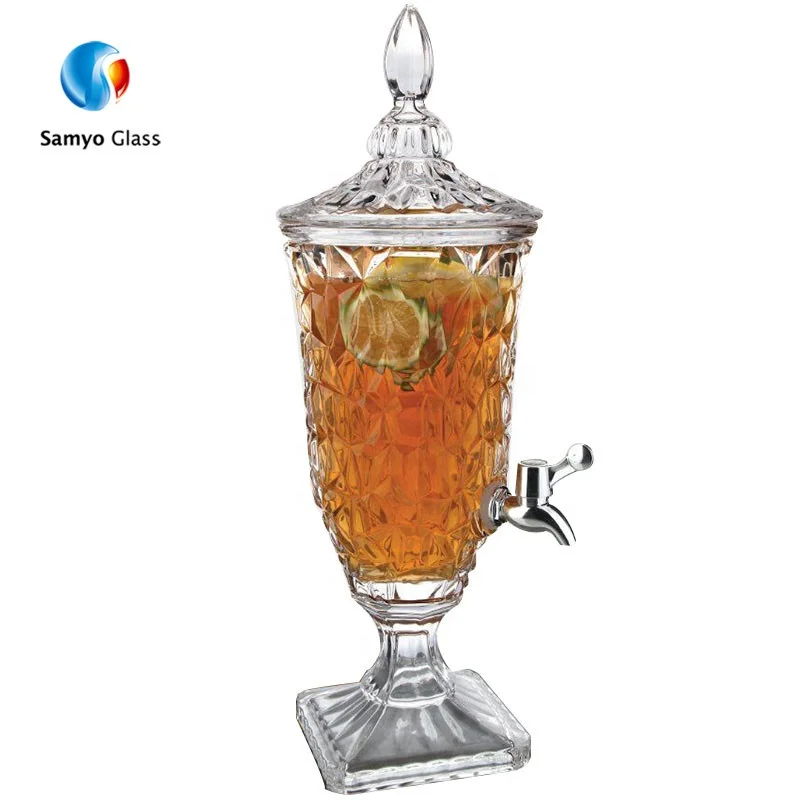 Embossed Ice Cold Drink Juice Beverage Glass Cold Water Juice Dispenser For Bar Hotel