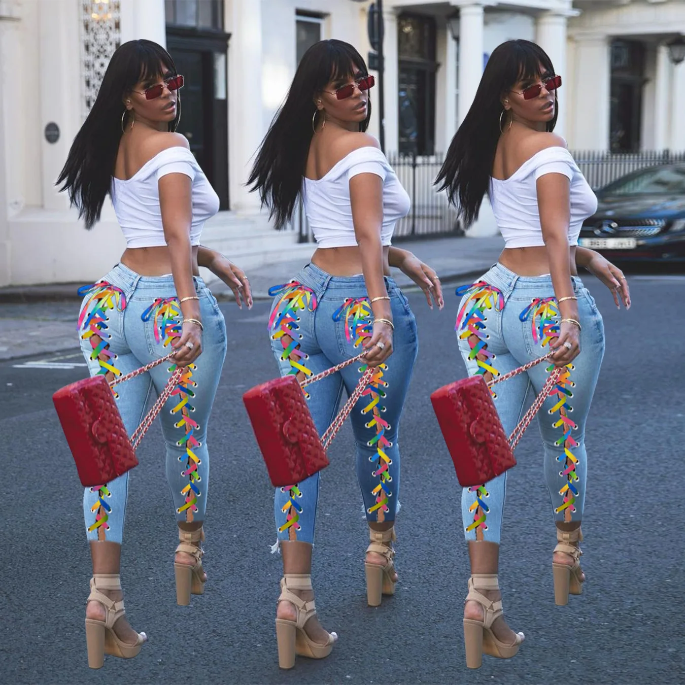 Облегающие Женские джинсовые укороченные брюки, джинсы на шнуровке, женские узкие брюки, джинсы, женские сексуальные