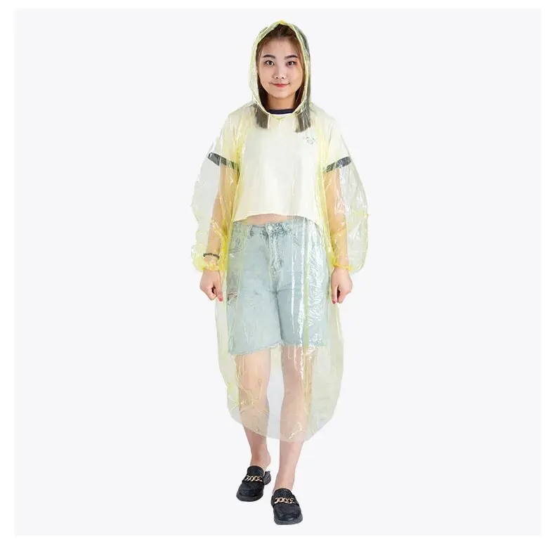 Customizable Color Cheap Translucent Disposable Rain Poncho Hooded Eco-Friendly Raincoat Waterproof