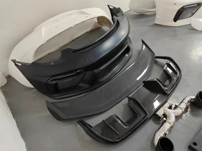 For the Porsche Cayman 987.2 upgrade A style semi carbon fiber front bumper rear diffuser rear spoiler body kit