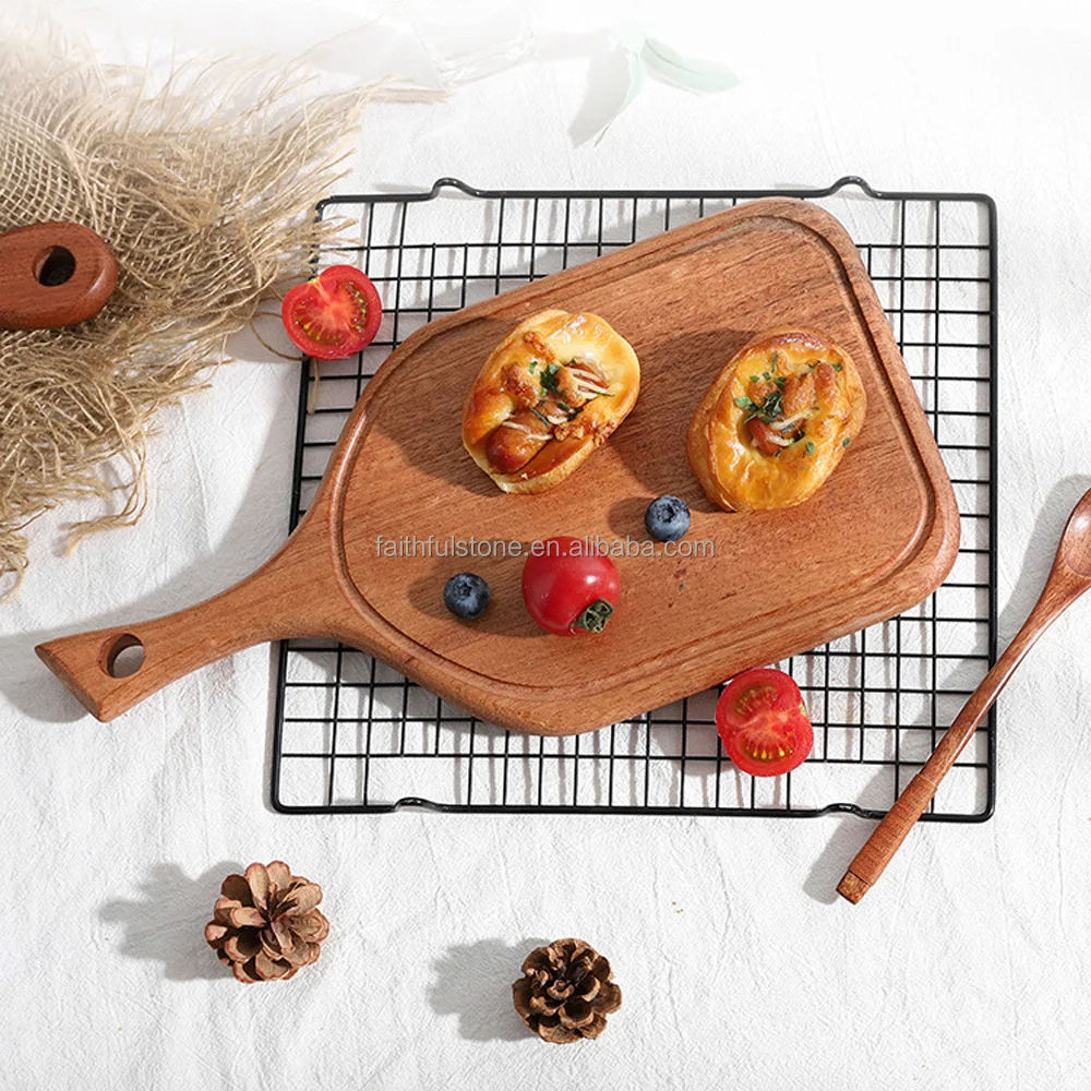 wholesale kitchen bulk black ebony wood cutting fruit cake bread board with handle