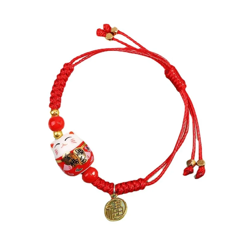 red rope student braided bracelet cat charm chain bracelet DIY friendship bracelet with Cats