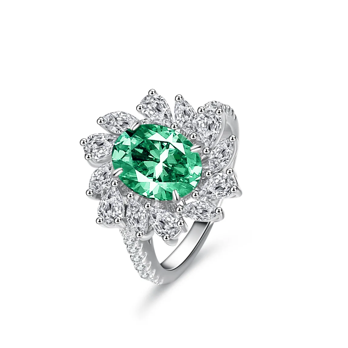 Hoyon Emerald Special-shaped moissanite ring female S925 sterling silver 2 carat egg-shaped pigeon eggs Mosan ring mint green