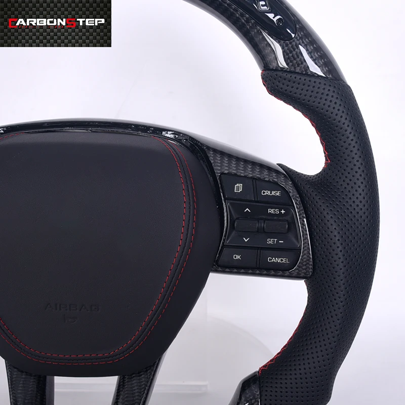 Carbon Fiber Steering Wheel With LED Screen Black Perforated Leather For Hyundai Sonata