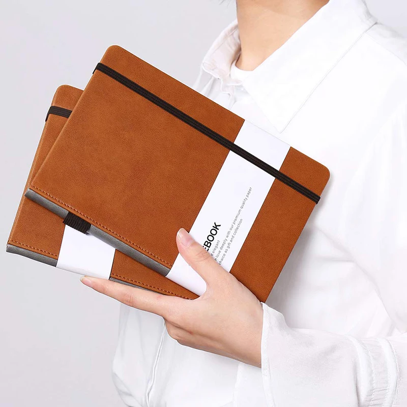 High Quality A5 Business Engraved Leather Bound Plain Journal Notebook with A Pen Loop