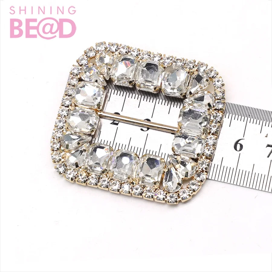 Shiny Square Rhinestone Buckle Diamante Ribbon Slider Wedding Invitation Card Decoration Buckles Shoe Upper Belt