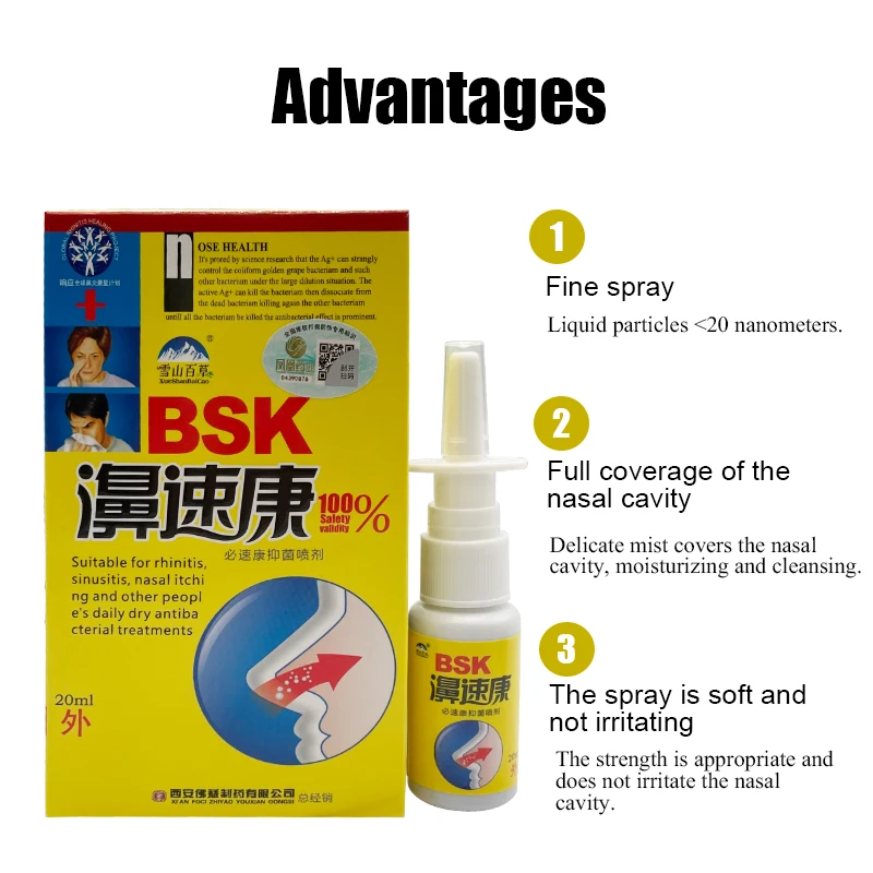 Rhinitis Nose Spray Sinusitis Nasal Congestion Itching Allergic Nasal Drops Sprays Chinese Herbs Health Care 20ml