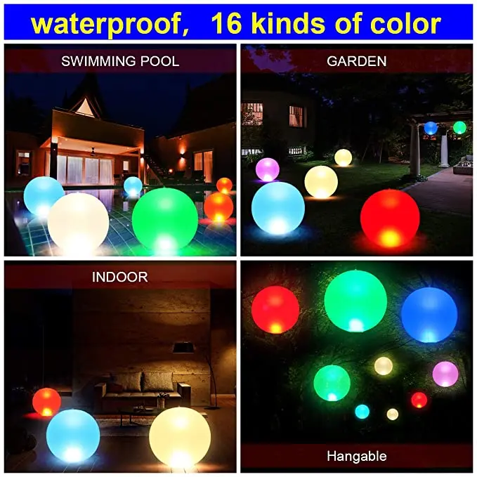 14 inches Inflatable Waterproof Color Changing RGB Solar Powered Floating Pool Ball Lights For Float or Hang in Pool Garden Yard