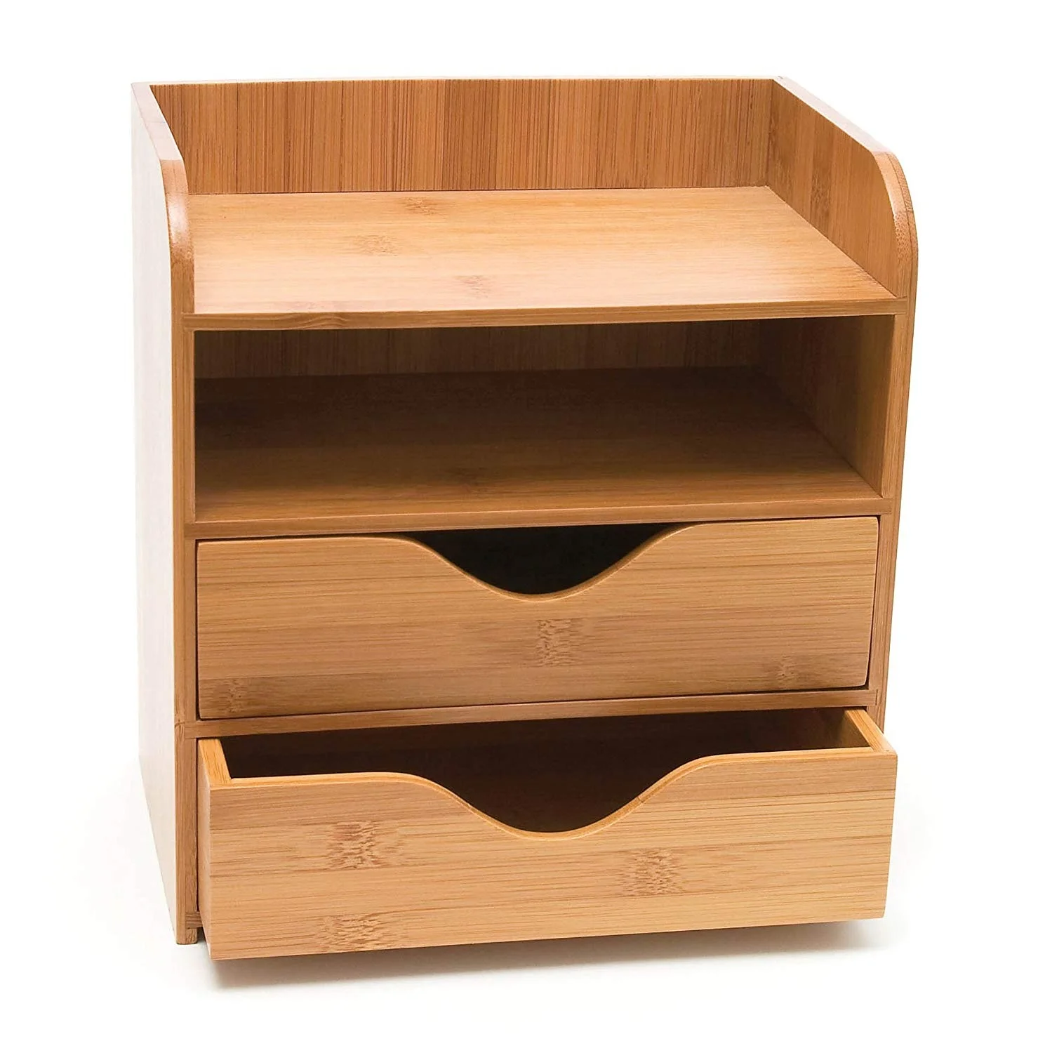 Bamboo Desk Storage Box With 2 Drawers File Tray Wood 4-Tier Desk and Office Supply Organizer