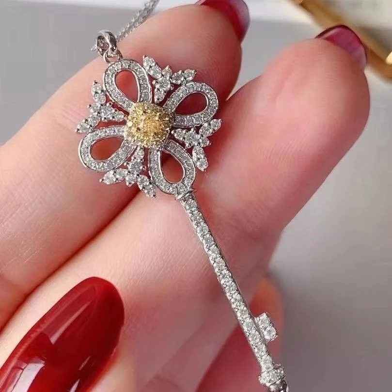 18K чистого золота ключ кулон ожерелье Изысканные Золотые ювелирные изделия золотые с бриллиантами