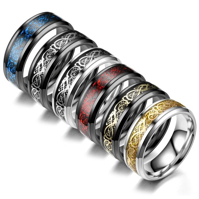 Wholesale Dragon Patterned Ring Fashion Jewelry Stainless Steel Finger Rings for Men