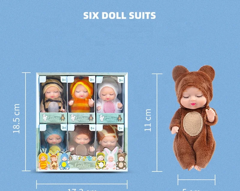 12PCS set 4 inch mini reborn baby dolls realistic tiny dolls with animal clothes cute princess mini dolls