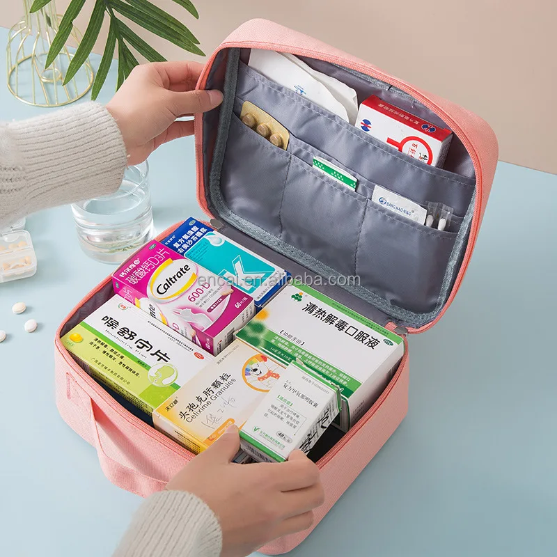 First Aid Bag Medication Organizer Emergency Empty Pouch Carrier Travel Medicine Pill Case with Handle Medical Embroidered Bags