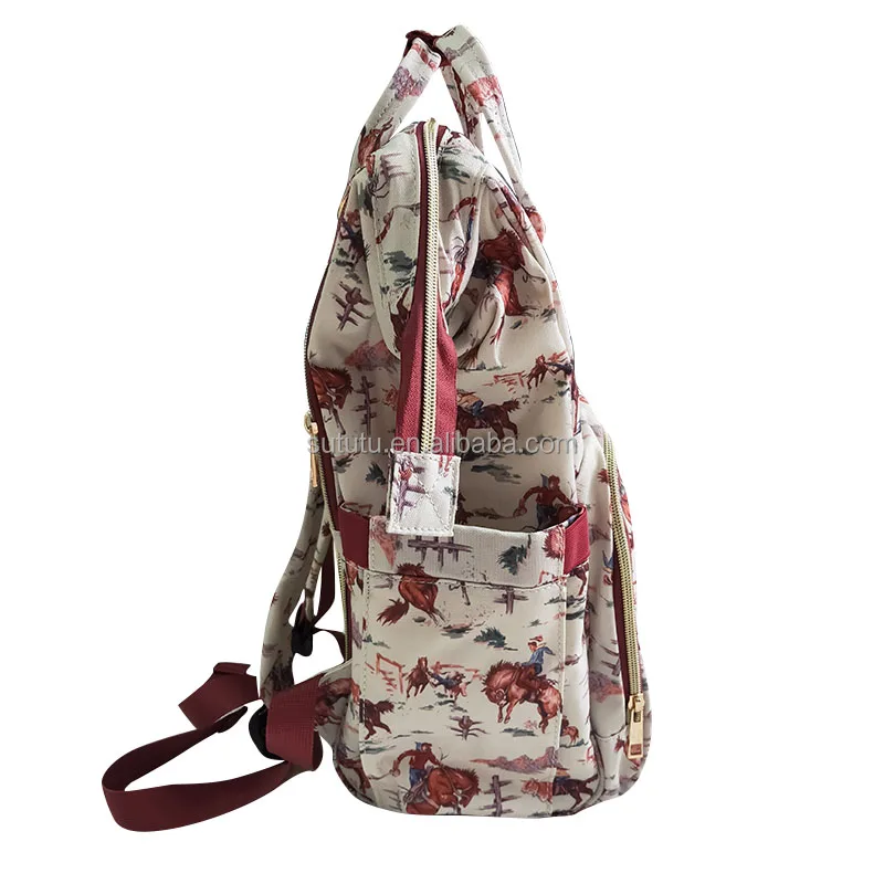 Hot sale High Quality Canvas Backpack bags Pink Floral Highland Cow Print Waterproof Mommy Diaper Bag