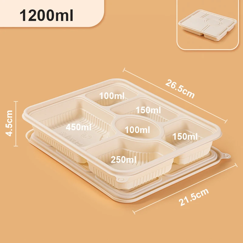 Recyclable Eco Friendly Fast Food Packaging Takeaway 6 Compartment Sugarcane Disposable Takeout Lunch Box