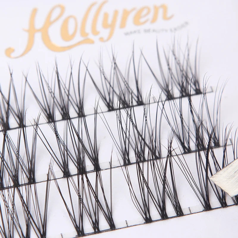 Hollyren DIY Kit Segmented Eyelashes With Glue And Tweezer Segment Lashes Clear Thin Band Oem Pre Cut Thick Lashes