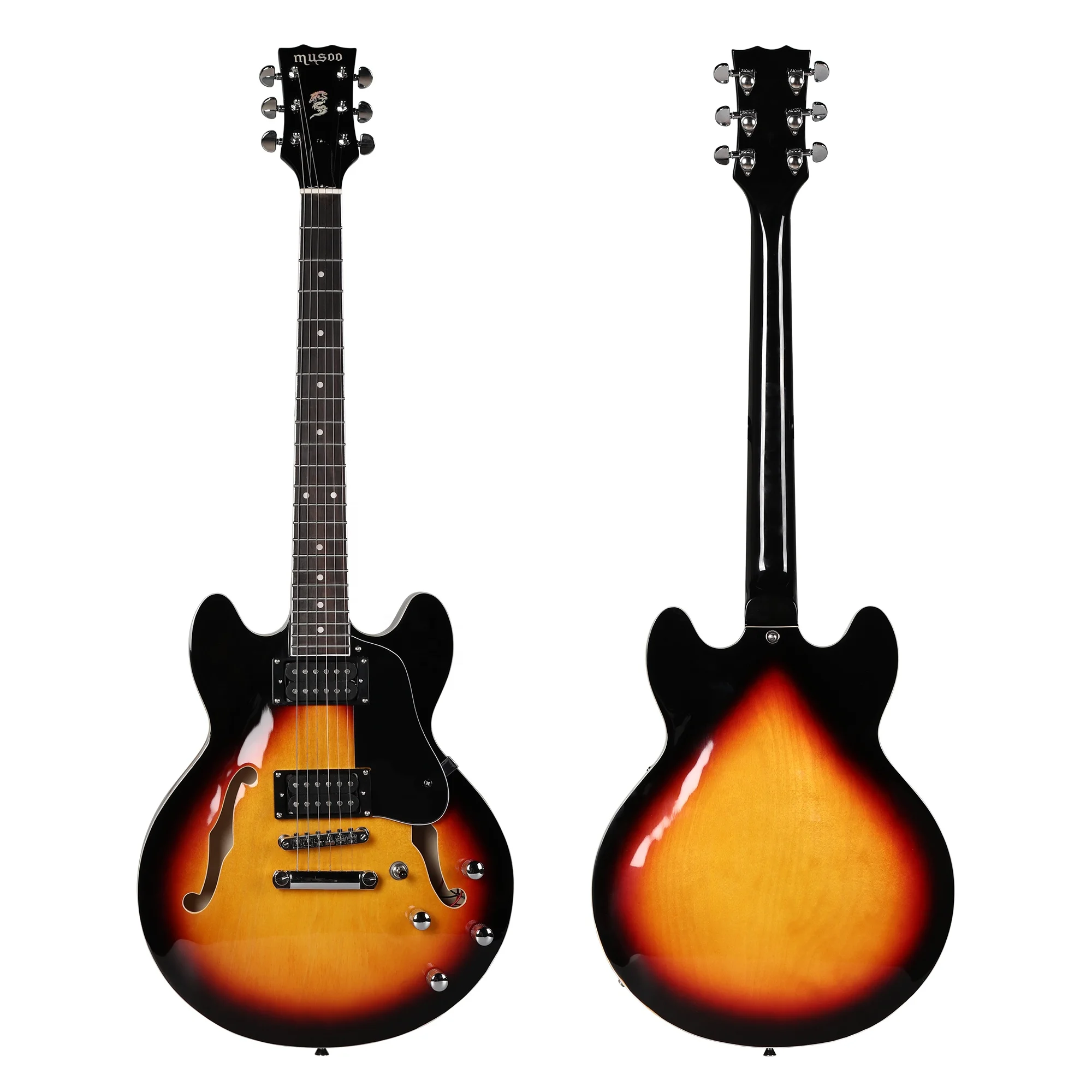 Musoo small 335  jazz style semi-hollow travel electric guitar tobacco sunburst color custom left handed