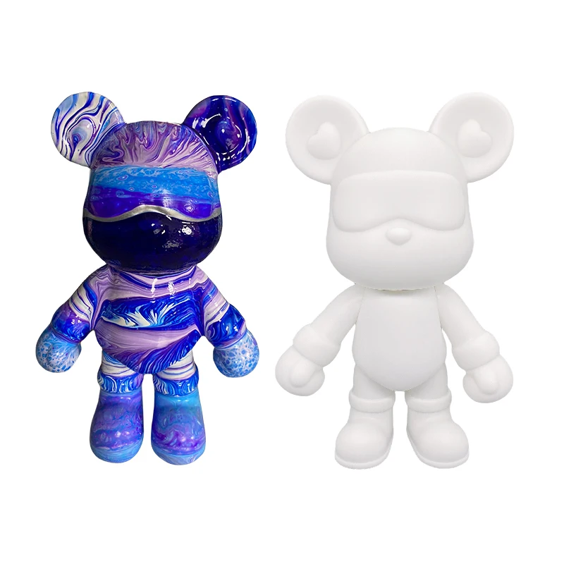 DIY handmade crafts cool bear fluid violent bear embryo white bear coloring fluid art painting vinyl statue