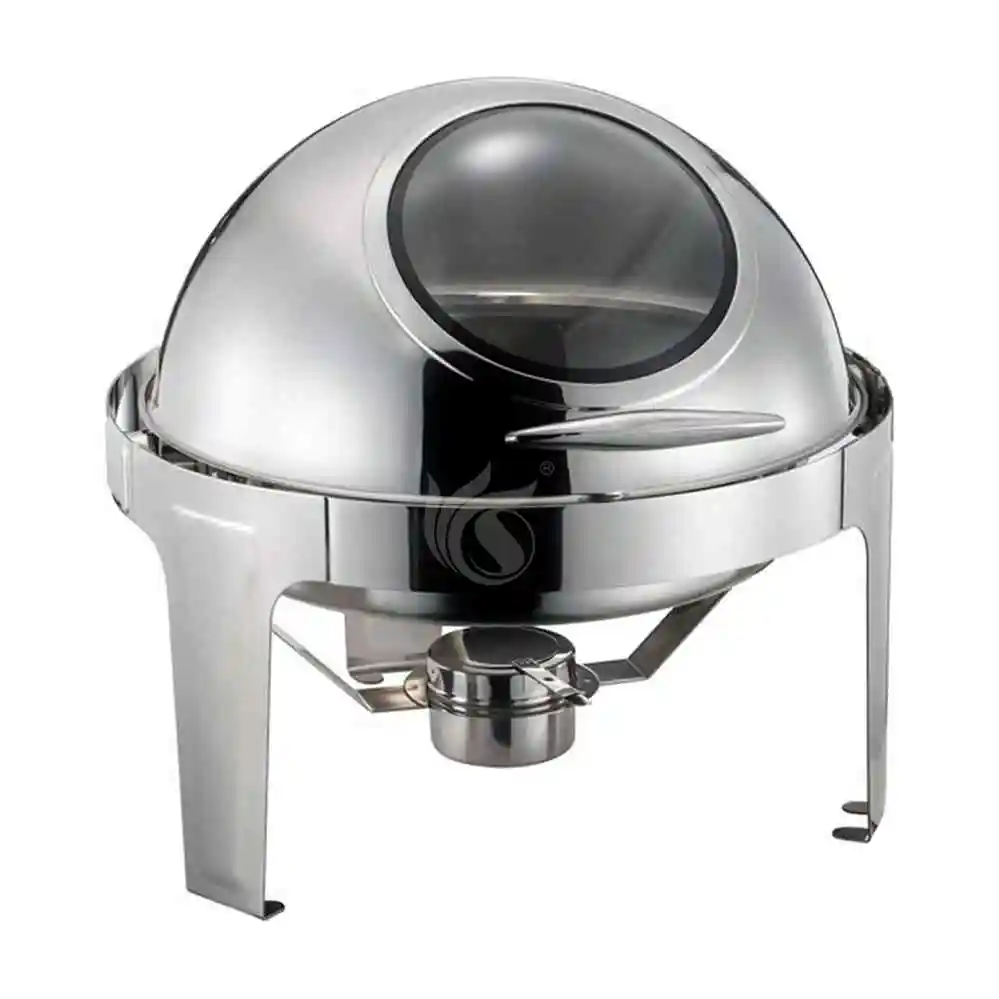 Restaurant Supplies 6L Round Roll Top Stainless Steel Chafing Dish Set with Window