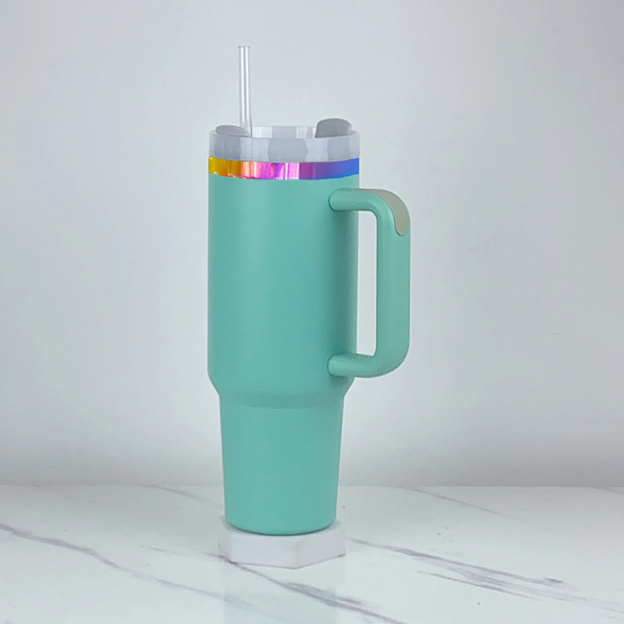 40oz 40 oz Powder Coated Rainbow Iridescent Plated Base Etch Effect Stainless Steel Tumbler Cup for Laser Engraving