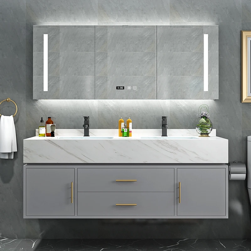 По индивидуальному заказу современные 24 дюйма Плавающий шкаф ванной комнаты мрамора для ванных