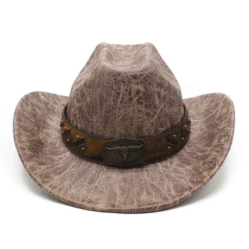 Landfond accessory suede cowboy hats for men and women vintage pu trim outdoor sunshade jazz  fedora hat