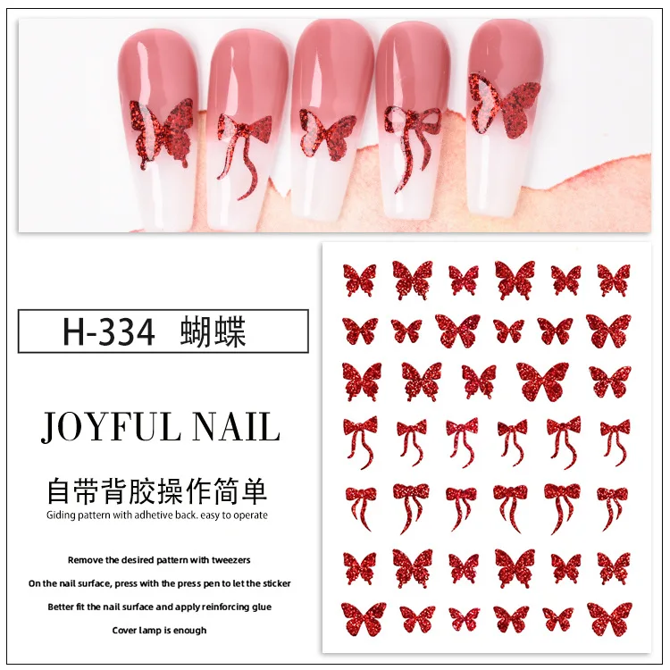 wholesale 3D new arrival red rabbit Cute Cartoon frame bow butterfly Chrome Hearts Nail Stickers Adhesive Nail Art Decals