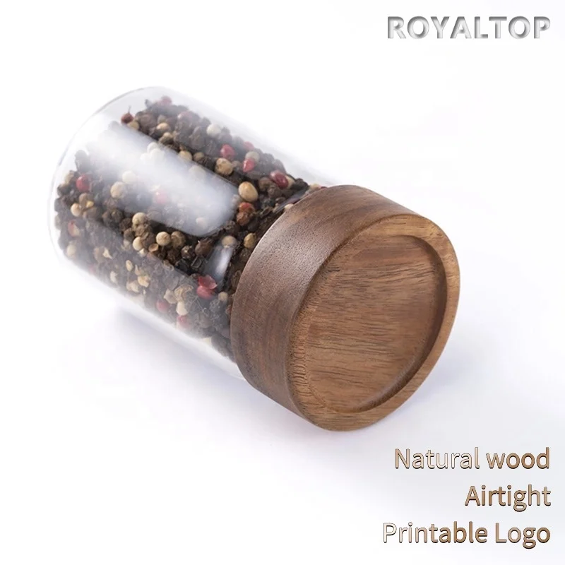 kitchen food canister container 180ml 500ml 1750ml airtight acacia wood lid borosilicate glass storage jars with custom logo