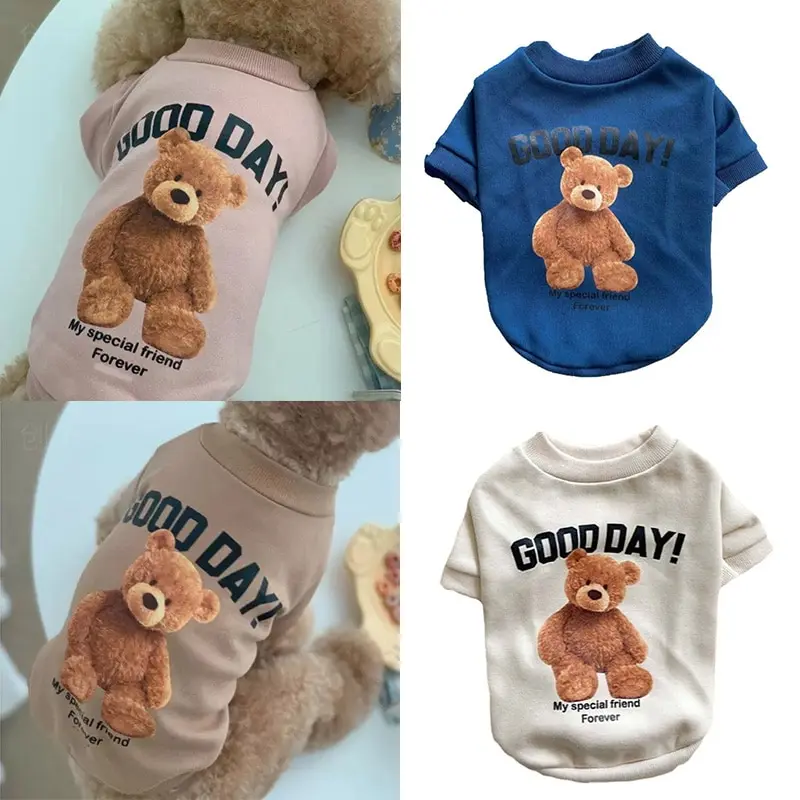 Cotton Fashion pet dog cat clothes cute Breathable Pet T Shirts Clothing cartoon bear Crew Neck Puppy Hoodie pet supplies