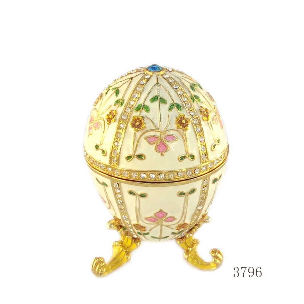 Exquisite design Pewter handmade coloful rhinestone faberge egg jewelled trinket box