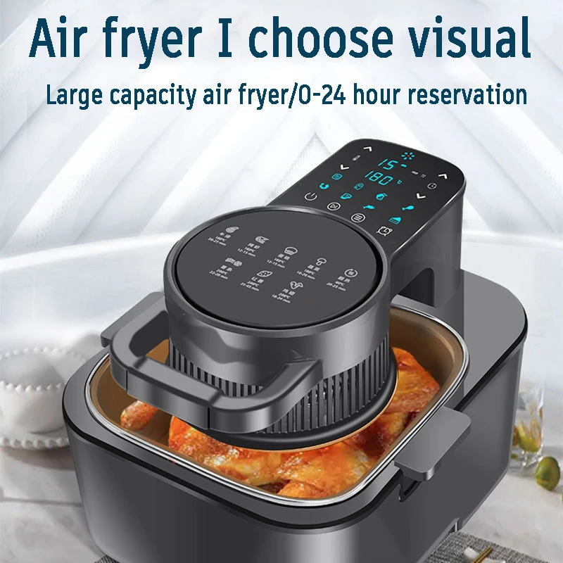 2024 New Visual Air Fryer Household 5.5L/8L/9L Automatic Smart Oil-Free Fryer Kitchen Aluminum & Glass Pots Plug Power Supply