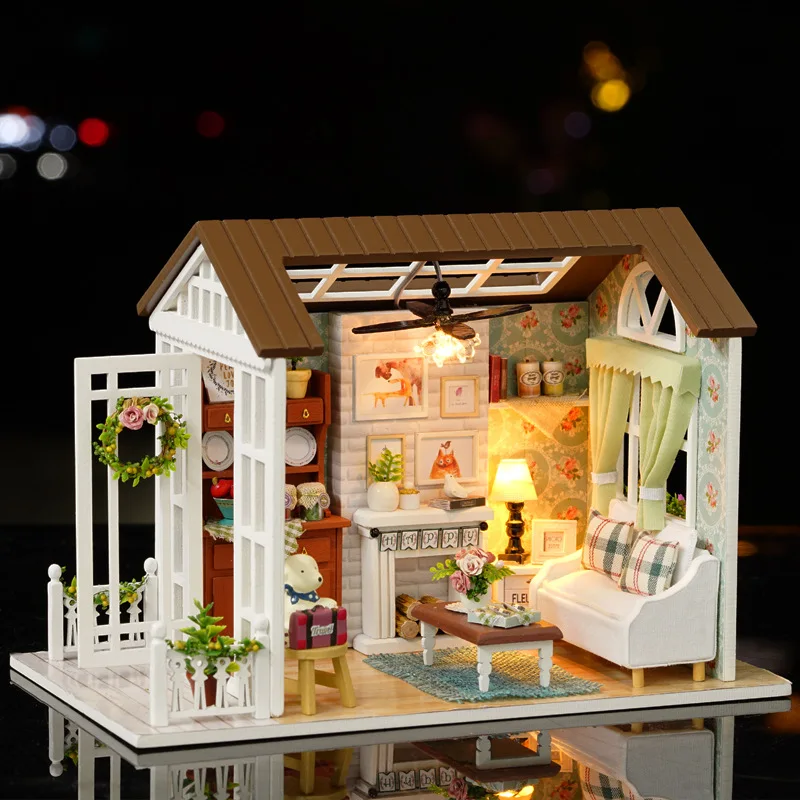 2023 DIY Hot Wooden Miniature Furniture Kit LED Music Doll House for Children Perfect Birthday Gift