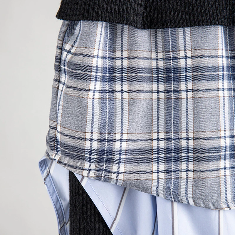 TWOTWINSTYLE Skirt For Women Patchwork High Waist plaid Skirts Female Fashion