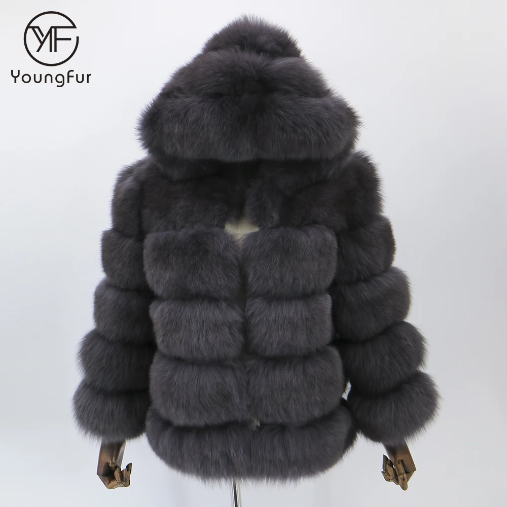 Winter Warm Soft Thick Fox Fur Coat Ladies Long Sleeve Natural Fur Jacket Hooded Fur Coat Women