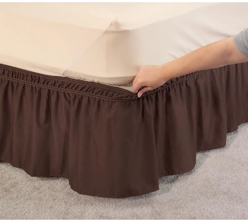 
European Style Three Fabric Sides Elastic Wrap Around Dust Ruffled Solid Bed Skirts Easy On Easy Off 