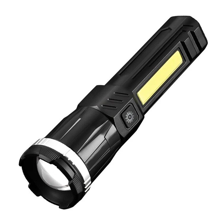 USB rechargeable high power zoomable torch lamps clip power bank ABS cob tactical led torch flashlight