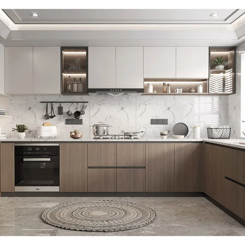 Wood pattern Metal ECO Friendly Fireproof Water Resistant Aluminium furniture Modular Kitchen Cabinet