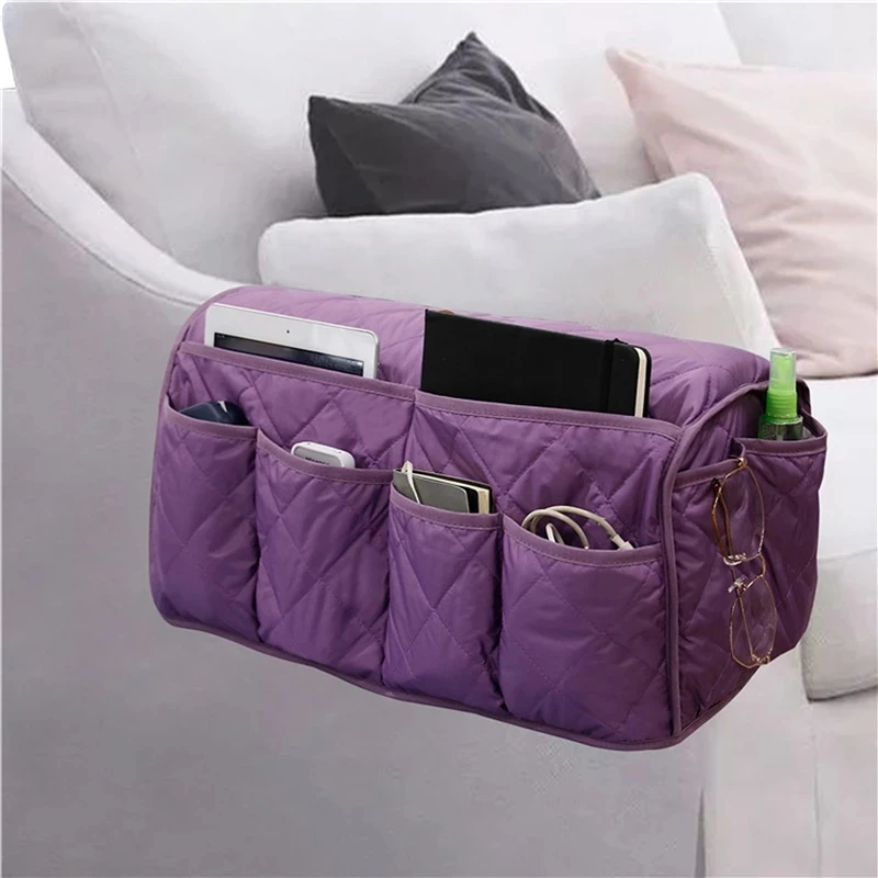 Armchair Caddy Slip Sofa Armrest Organizer with 14 Pockets Storage for Magazine Tablet Phone Chocolate Books TV Remote Control