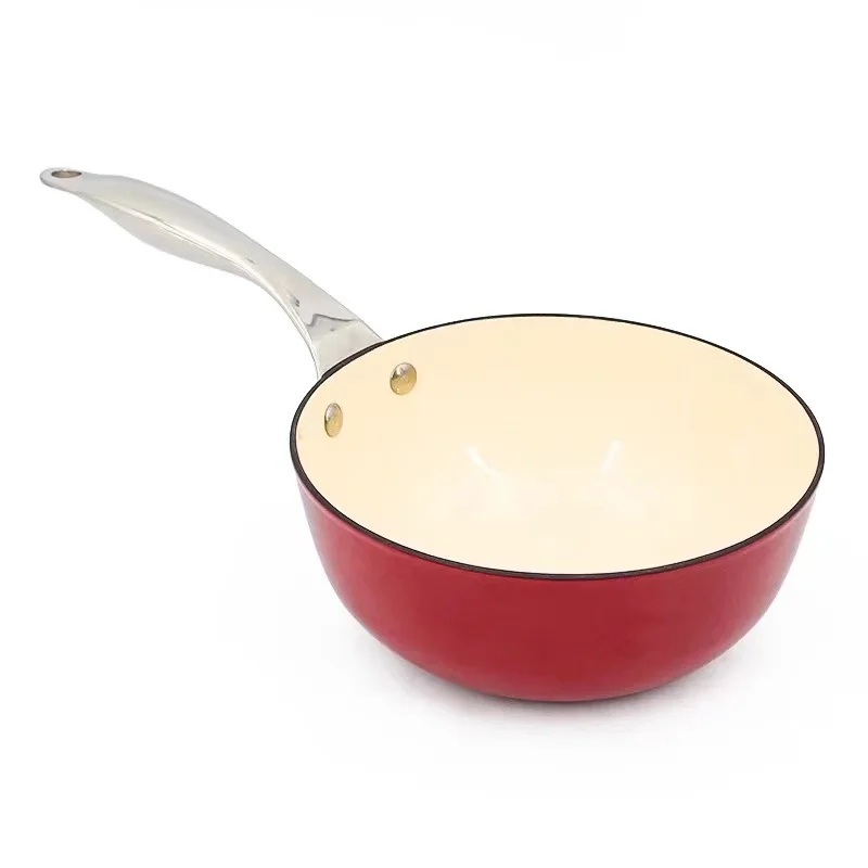 Cast iron enamel milk pan with stainless steel handle glass lid with DHL Fedex 5-15 day shipping period
