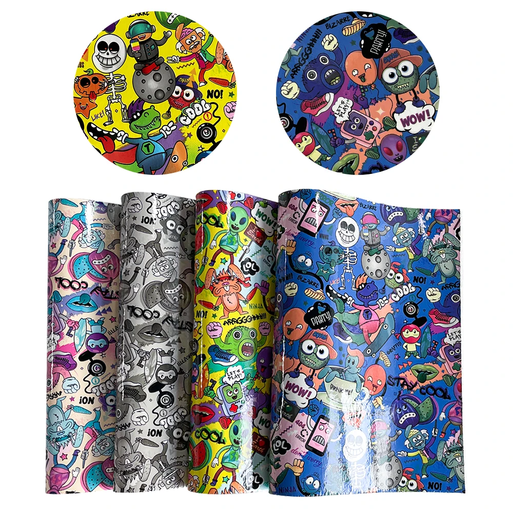Leatherette For Sale Cheap Cartoon Pattern Design Synthetic Leather Comic Printed Artificial Fabric For Bag/Decorate Material