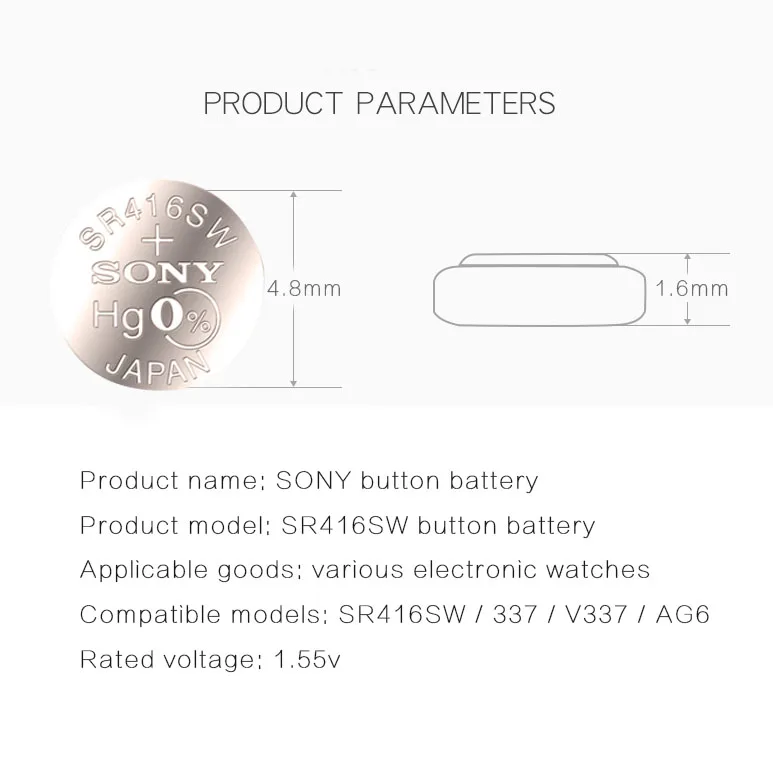  Бесплатная доставка в Марокко для SONY оригинальный 337 SR416SW 1 55 V оксида серебра аккумулятор таблеточного типа LR416 337A AG6 мобильного