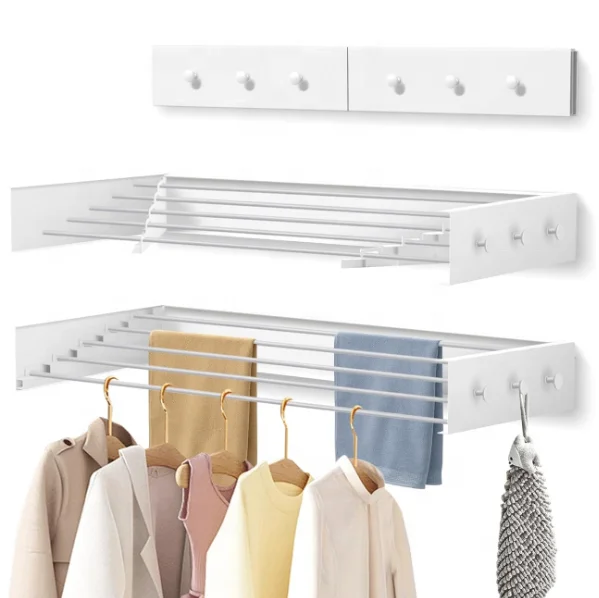 2024 SOYOUNG 6 Square Hooks Wall Mounted Type Clothes Hanger Wall Clothes Rack Aluminum Alloy