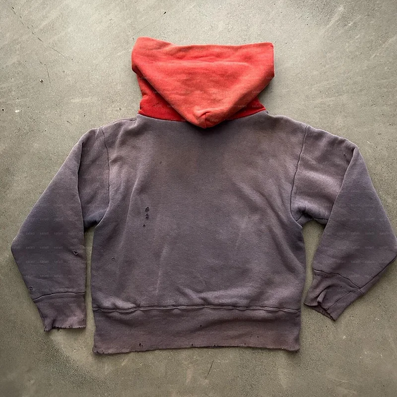Manufacturers Cotton Patchwork  Acid Wash Pullover Cropped Sun Faded Two Tone Mineral Blank Distressed Vintage  Hoddies Men