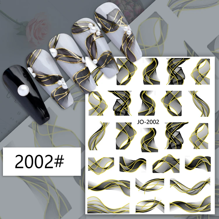 Gold Marble 3D Nail Sticker Flower Leaves butterfly Transfer Slider French Tips Manicures Decals DIY Decoration stickers Paper