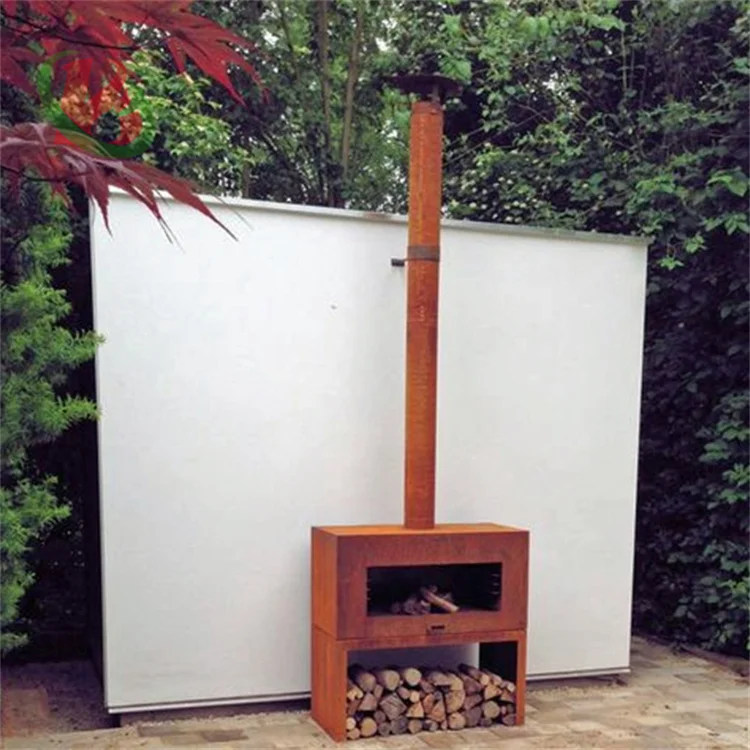 Corten steel fireplace wood burning metal outdoor cauldron fireplace