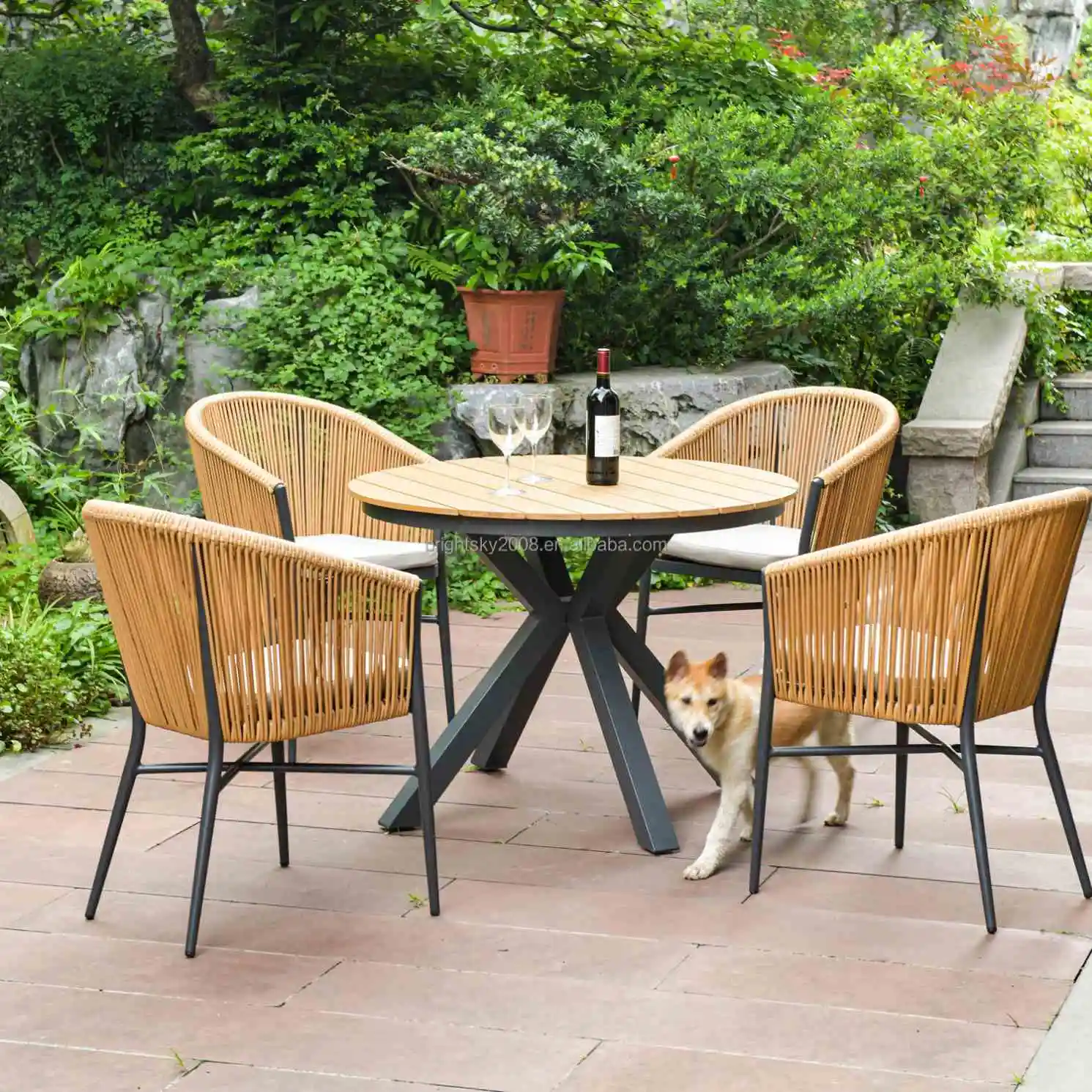 100X100 cm round square plastic teak wood aluminum wooden garden outdoor furniture table sets patio wicker rope rattan chair