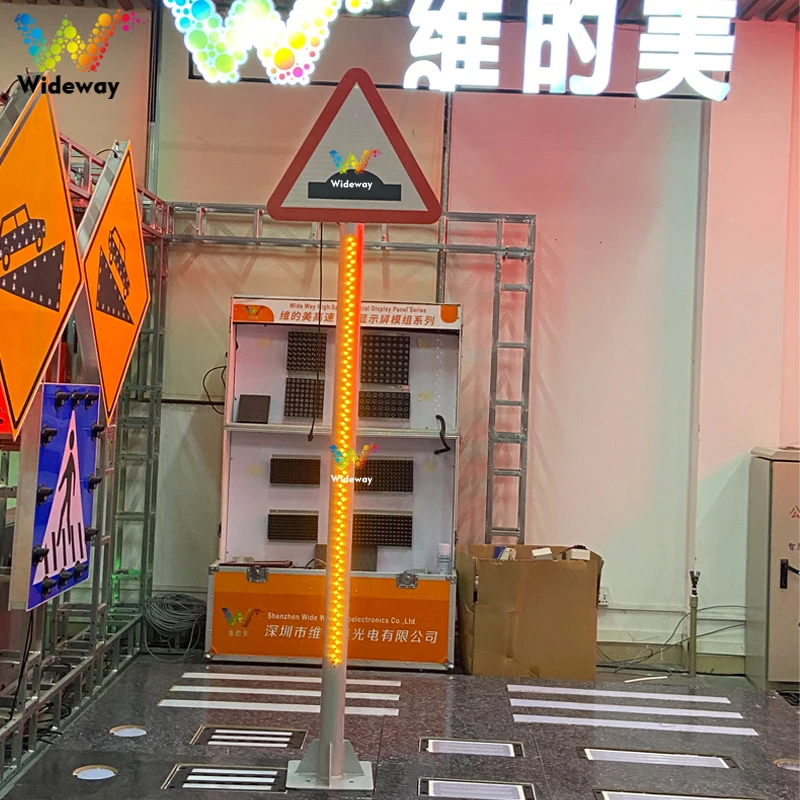 Customized Triangular Waterproof LED Luminous Sign Portable Road Safety Warning Flashing LED Solar Sign