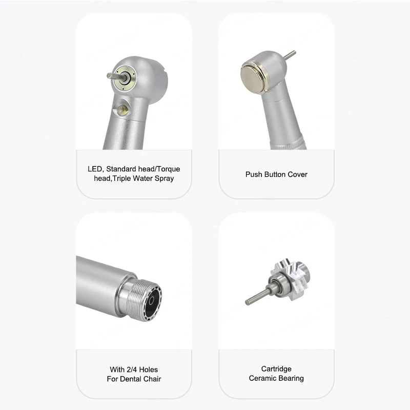 Best Sales Dentistry Four Holes Torque Triple Water Spray Push Button Cartridge LED Dental Air Turbine High Speed Fast Handpiece